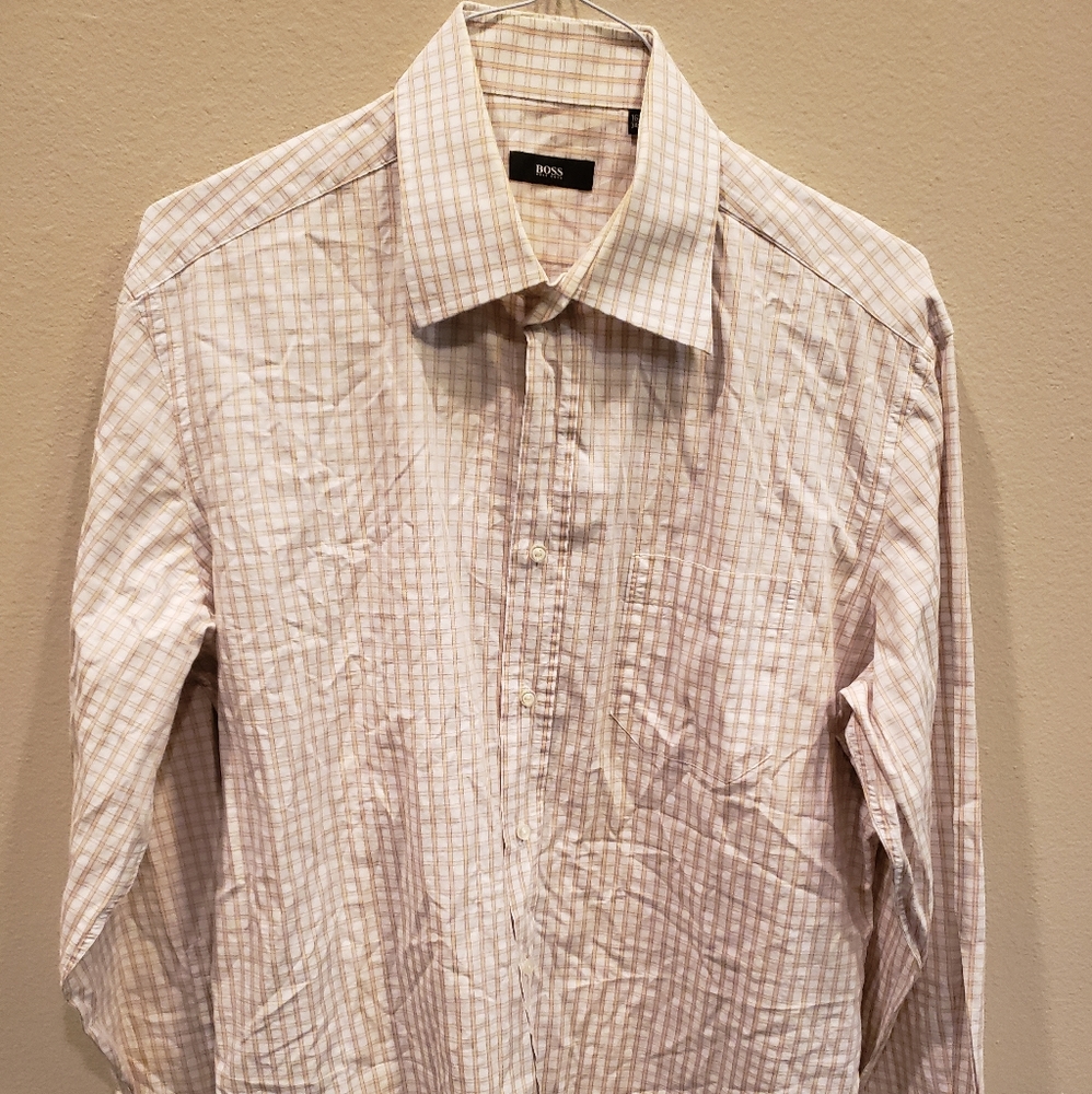 Hugo Boss Sharp Fit Gray Plaid Dress Shirt Size - Picture 2 of 5